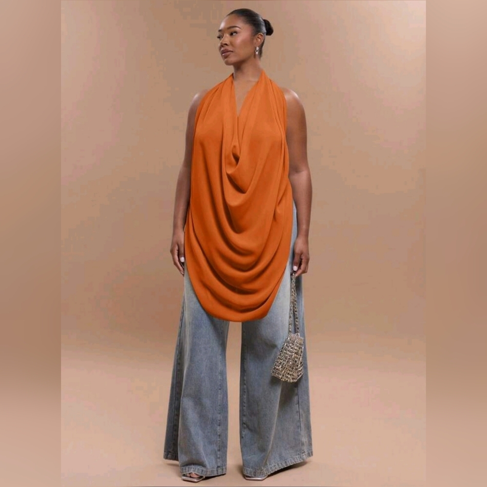 🍊 Stylish Orange Draped Top